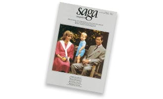 The first cover of Saga Magazine featuring Princess Diana, Prince William and Prince Charles